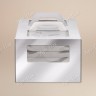 Коробка для торта, 240x240x200мм, микрогофрокартон, серебристая, с окном, с ручками