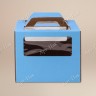 Коробка для торта, 260x260x200мм, микрогофрокартон, синяя, с окном, с ручками
