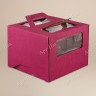 Коробка для торта, 300x300x190мм, микрогофрокартон, бордовая, с окном, с ручками