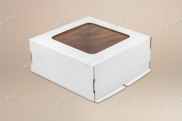 Коробка для торта, 280x280x140мм, гофрокартон, белая, с окном