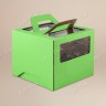 Коробка для торта, 300x300x190мм, микрогофрокартон, зелёная, с окном, с ручками