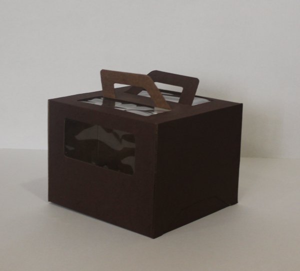 Коробка для торта, 280x280x200мм, микрогофрокартон, шоколадная, с окном, с ручками
