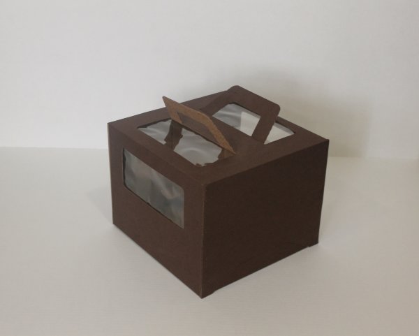 Коробка для торта, 260x260x200мм, микрогофрокартон, шоколадная, с окном, с ручками