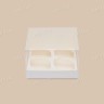 Коробка для капкейков, 160x160x100мм, на 4 капкейка, целлюлозный картон, белый с односторонним мелованным покрытием, с прозрачной крышкой
