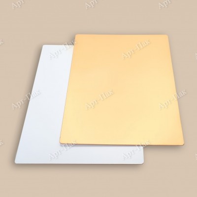 Подложка для торта, размер 400x300мм, толщина 0.8мм, золотая/белая, прямоугольная
