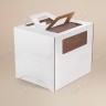Коробка для торта, 260x260x280мм, микрогофрокартон, белая, с окном, с ручками