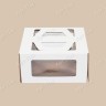 Коробка для торта, 210x210x120мм, микрогофрокартон, белая, с окном, с ручками