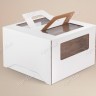 Коробка для торта, 260x260x200мм, микрогофрокартон, белая, с окном, с ручками