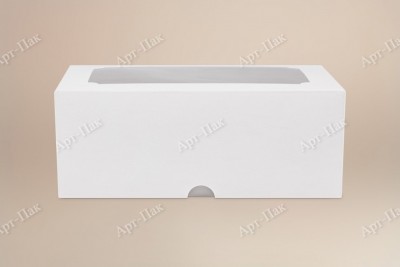 Коробка для капкейков, 250x100x100мм, на 3 капкейка, целлюлозный картон, белый с односторонним мелованным покрытием, окно сверху, премиум