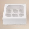 Коробка для капкейков, 250x250x100мм, на 9 капкейков, с окном, целлюлозный картон, белый с односторонним мелованным покрытием, премиум