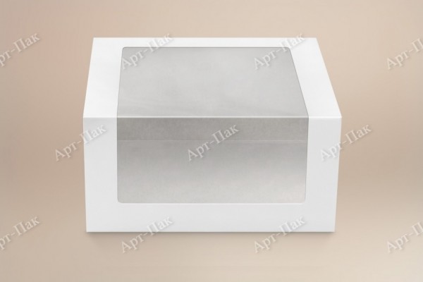 Коробка для торта, 180x180x100мм, мелованный картон, белая, с окном