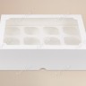 Коробка для капкейков, 350x250x100мм, на 12 капкейков, целлюлозный картон, белый с односторонним мелованным покрытием, окно сверху, премиум