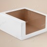 Коробка для торта, 225x225x110мм, картон, белая/крафт, с окном