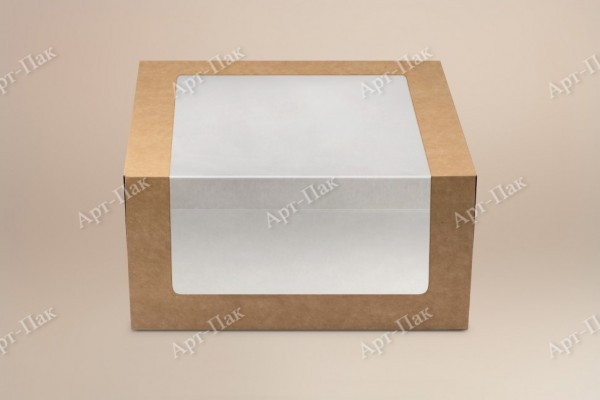 Коробка для торта, 225x225x110мм, картон, крафт/белая, с окном