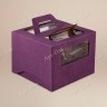 Коробка для торта, 260x260x200мм, микрогофрокартон, фиолетовая, с окном, с ручками