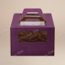 Коробка для торта, 240x240x200мм, микрогофрокартон, фиолетовая, с окном, с ручками