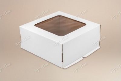 Коробка для торта, 280x280x140мм, гофрокартон, белая, с окном