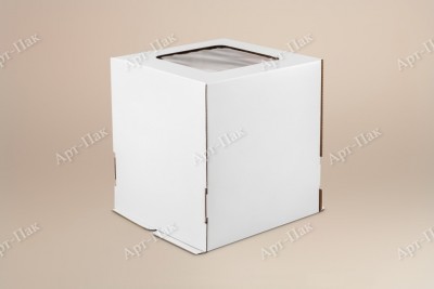 Коробка для торта, 320x320x350мм, гофрокартон, белая, с окном