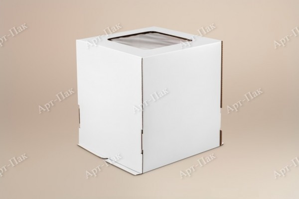 Коробка для торта, 320x320x350мм, гофрокартон, белая, с окном