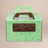 Коробка для торта, 260x260x200мм, микрогофрокартон, с зеленым орнаментом, с окном, с ручками