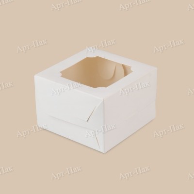 Коробка для бенто торта, 120x120x80мм, мелованный картон, белая, с окном