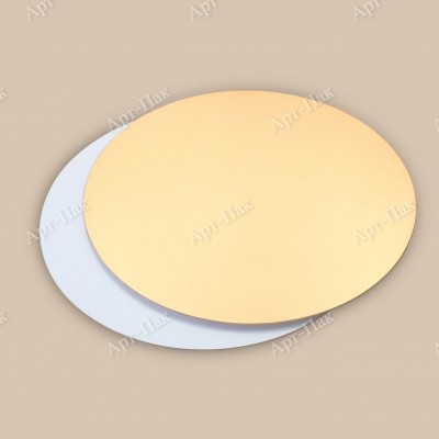 Подложка для торта, диаметр 160мм, толщина 3.2мм, золотая/белая, круглая