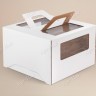 Коробка для торта, 240x240x200мм, микрогофрокартон, белая, с окном, с ручками