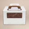 Коробка для торта, 240x240x200мм, микрогофрокартон, белая, с окном, с ручками
