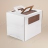 Коробка для торта, 220x220x240мм, микрогофрокартон, белая, с окном, с ручками