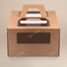 Коробка для торта, 240x240x200мм, микрогофрокартон, бурая, с окном, с ручками