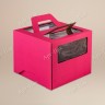 Коробка для торта, 240x240x200мм, микрогофрокартон, розовая, с окном, с ручками