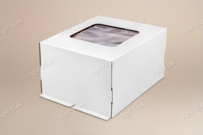 Коробка для торта, 420x420x290мм, гофрокартон, белая, с окном