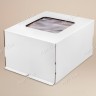 Коробка для торта, 420x420x290мм, гофрокартон, белая, с окном