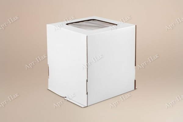 Коробка для торта, 300x300x300мм, гофрокартон, белая, с окном