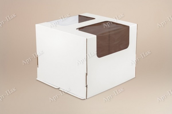 Коробка для торта, 300x300x250мм, гофрокартон, белая, с окном