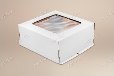 Коробка для торта, 300x300x130мм, гофрокартон, белая, с окном