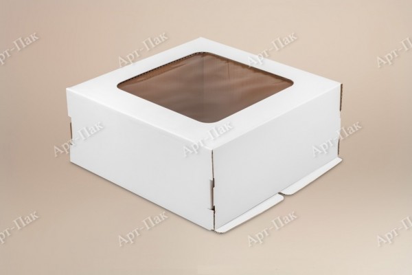 Коробка для торта, 220x220x130мм, гофрокартон, белая, с окном