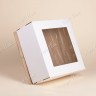 Коробка для торта, 220x220x130мм, гофрокартон, белая, с окном