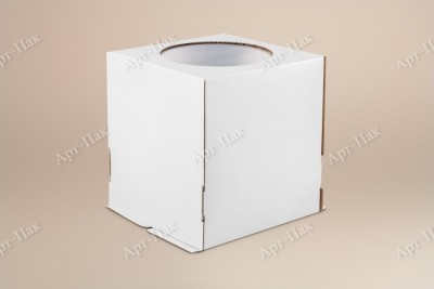 Коробка для торта, 260x260x280мм, гофрокартон, белая, с окном