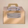 Коробка для торта, 300x300x190мм, микрогофрокартон, золотая, с окном, с ручками