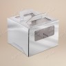 Коробка для торта, 280x280x200мм, микрогофрокартон, серебристая, с окном, с ручками