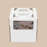 Коробка для торта, 240x240x240мм, микрогофрокартон, белая, с окном, с ручками
