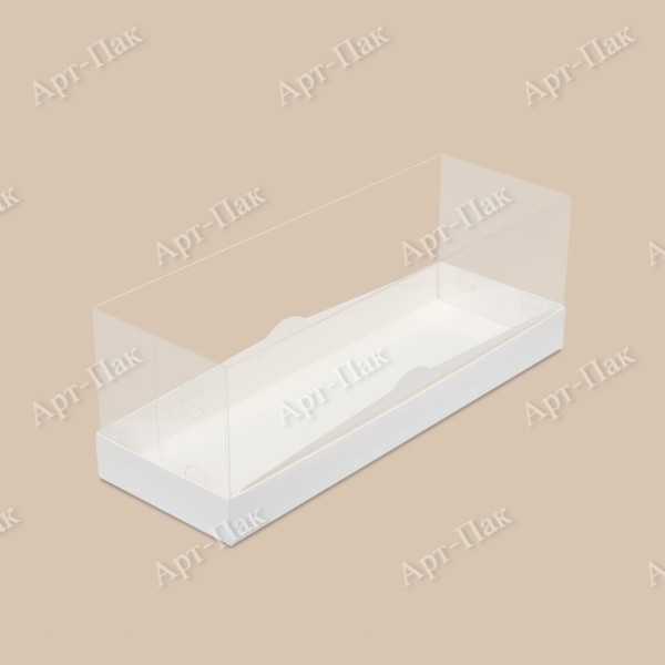 Коробка для рулета, 300x120x120мм, целлюлозный картон, белый с односторонним мелованным покрытием, прозрачная крышка