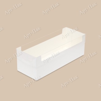 Коробка для рулета, 300x110x100мм, целлюлозный картон, белый с односторонним мелованным покрытием, прозрачная крышка