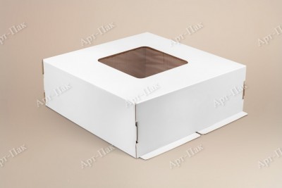 Коробка для торта, 420x420x150мм, гофрокартон, белая, с окном